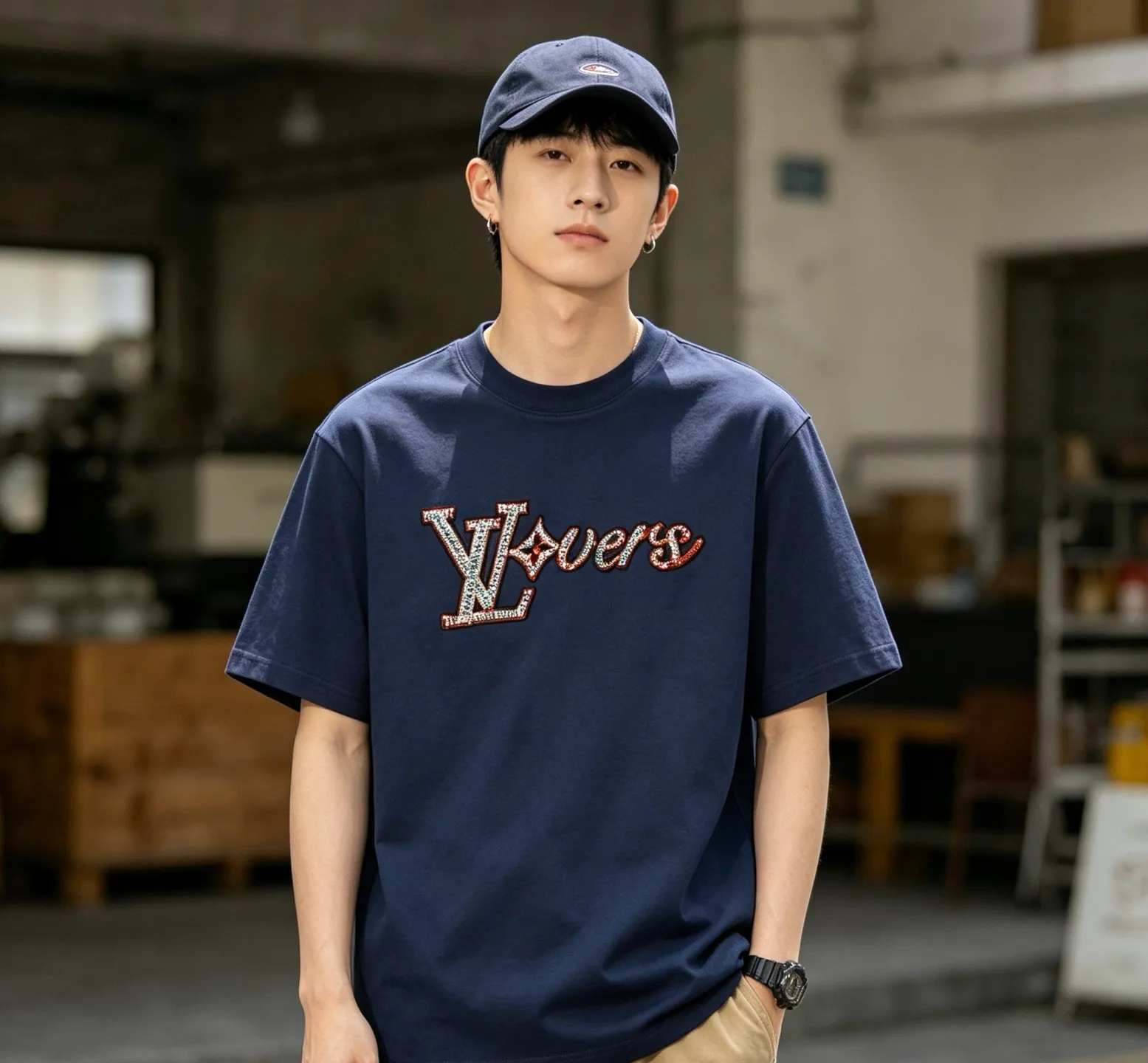 Louis Vuitton/Louis Vuitton beaded embroidered monogram short sleeves